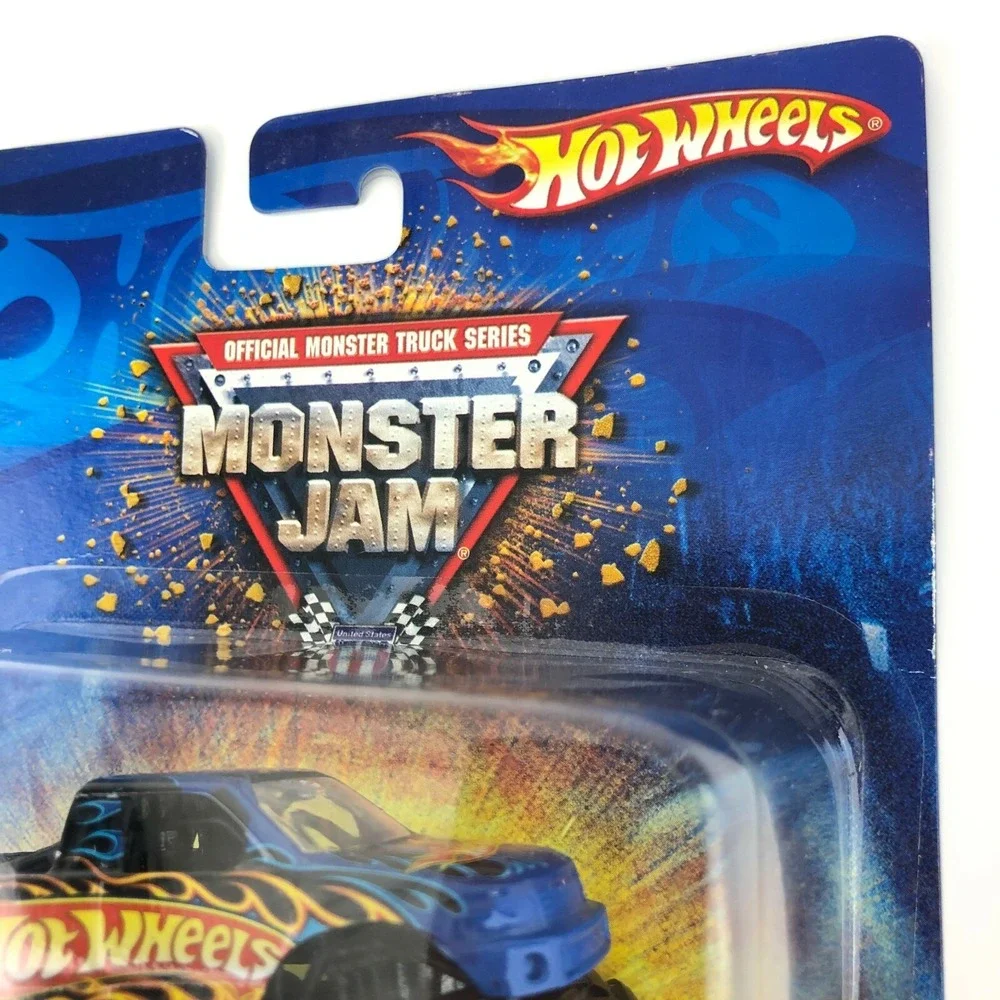 Hot Wheels Monster Jam Monster Truck Blue Flames Gold Hubs Diecast 1/64 Scale #9